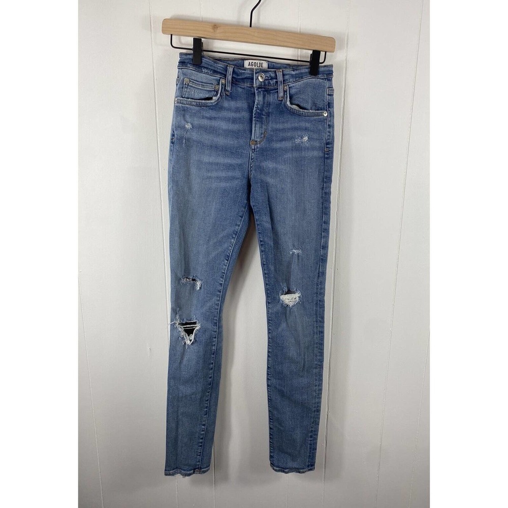 AGOLDE Mid Rise Jeans Beyond Blue Wash Size 26 Distressed